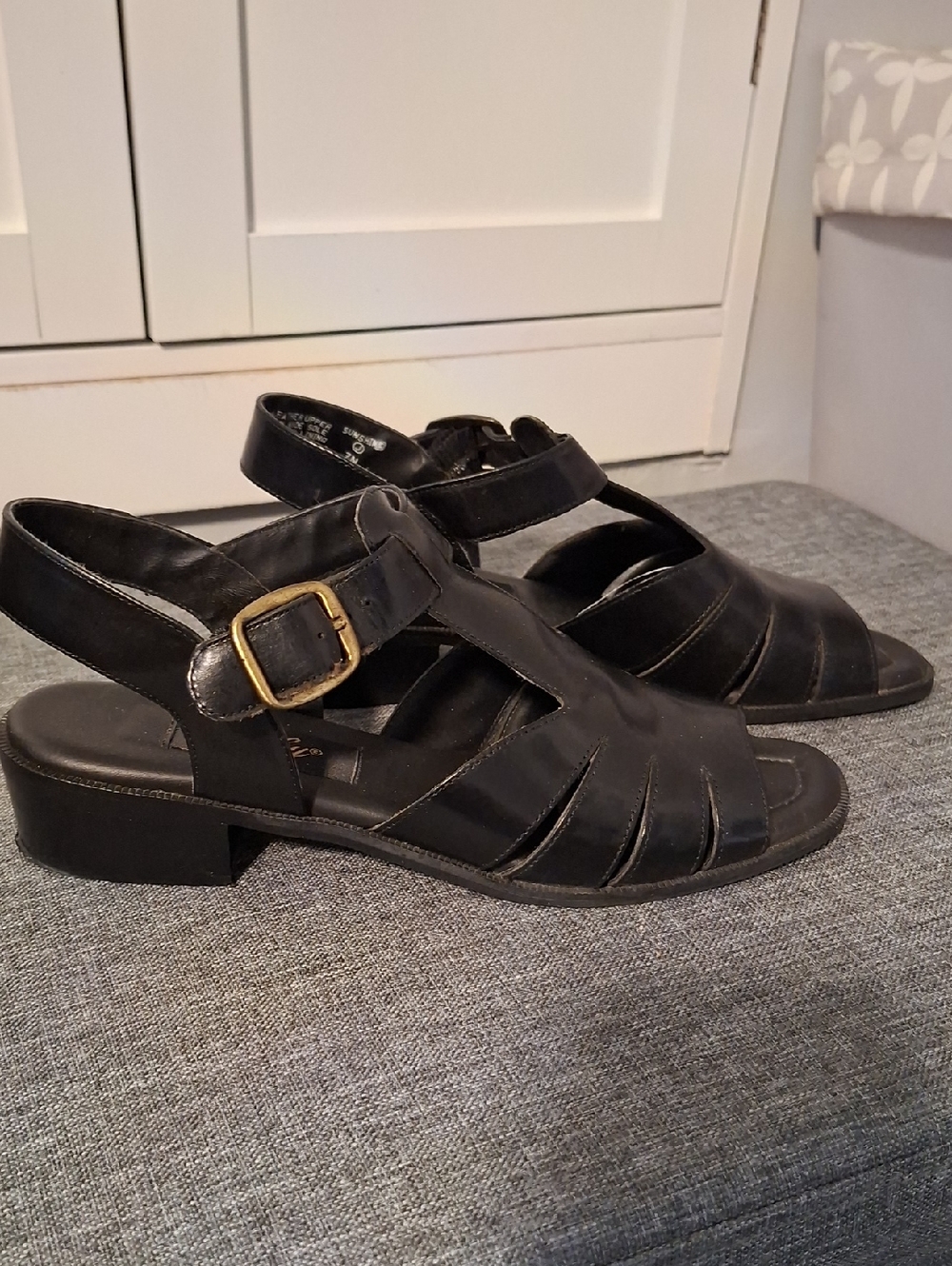 Selby Black Leather Slingback Sandals with Gold Buckle